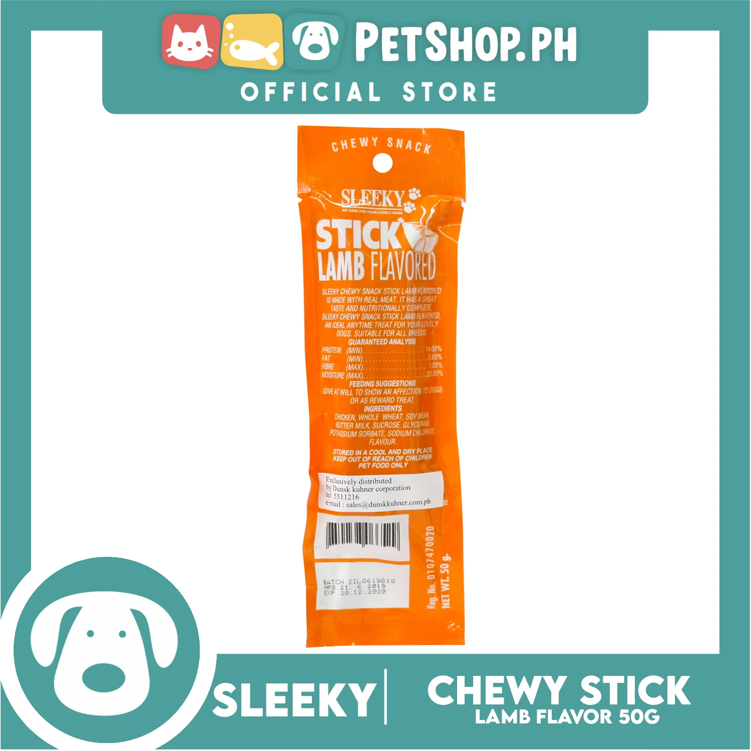 Sleeky Chewy Snack Stick Lamb Flavored 50g Dog Treats - Image 2