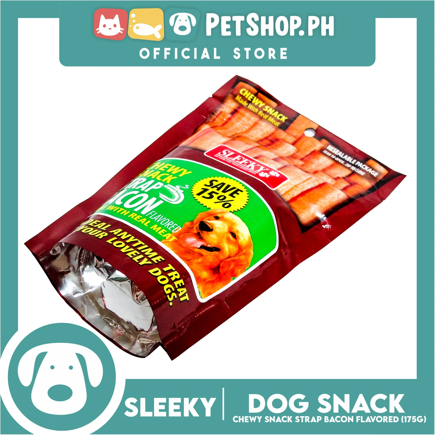 Sleeky Chewy Strap Bacon Flavored 175g Dog Treats - Image 2