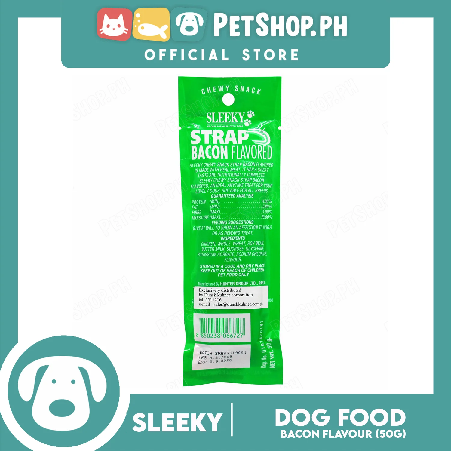 Sleeky Chewy Strap Bacon Flavored 50g Dog Treats - Image 3