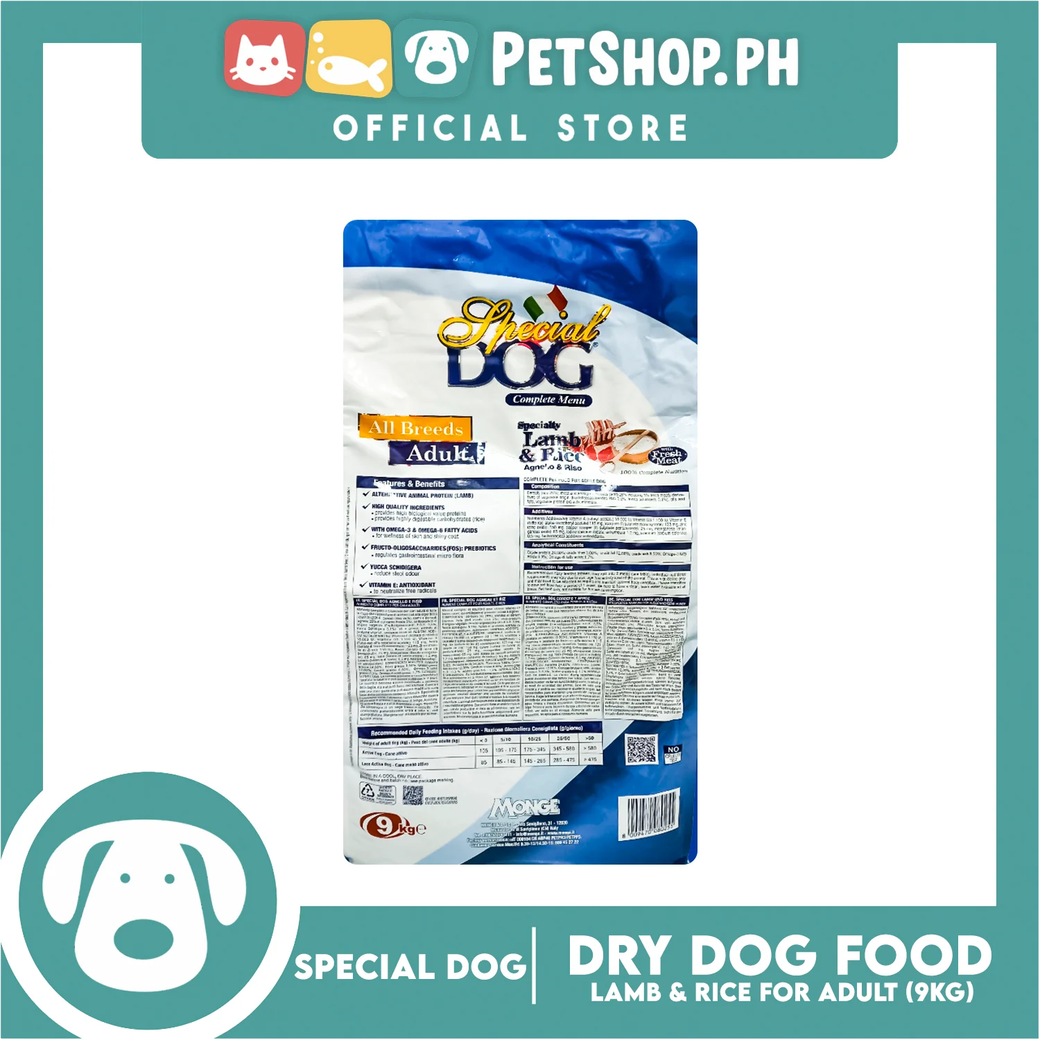 Special Dog Lamb and Rice with Fresh Meat for All Breeds Adult 9kg - Image 4