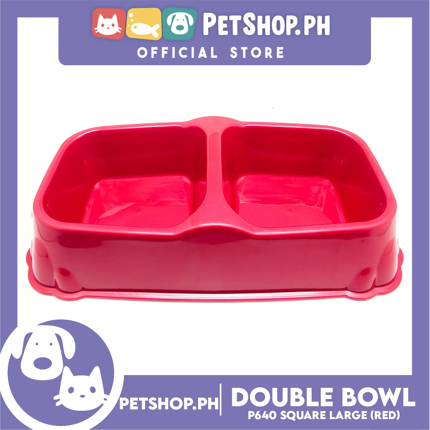 Square Double Bowl Large Red P640 - Image 3