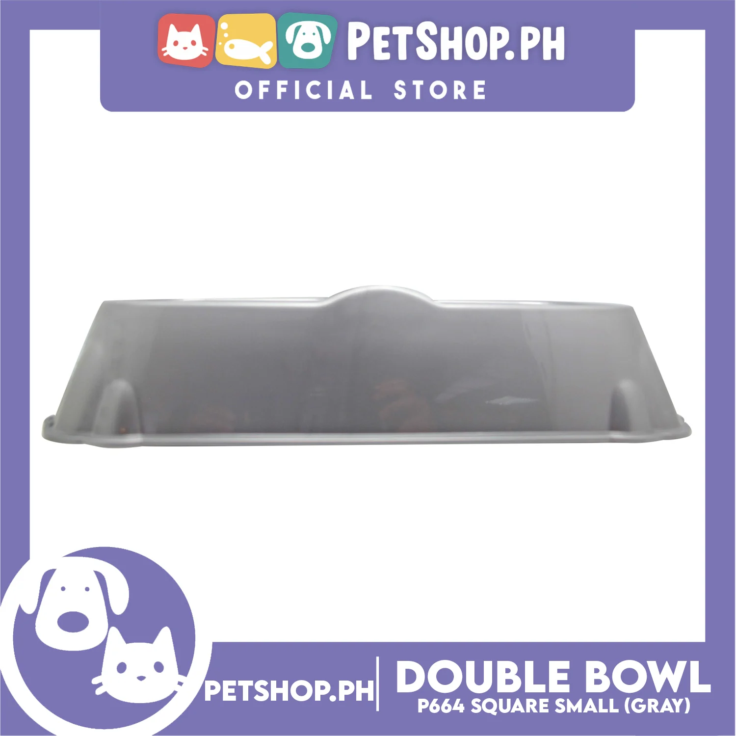 Petshop.ph P664 Square Double Bowl Small Gray - Image 2