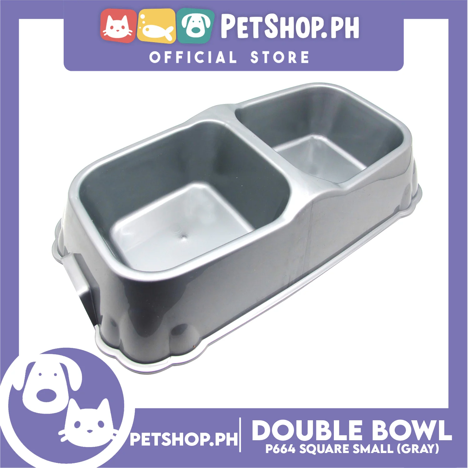 Petshop.ph P664 Square Double Bowl Small Gray - Image 3