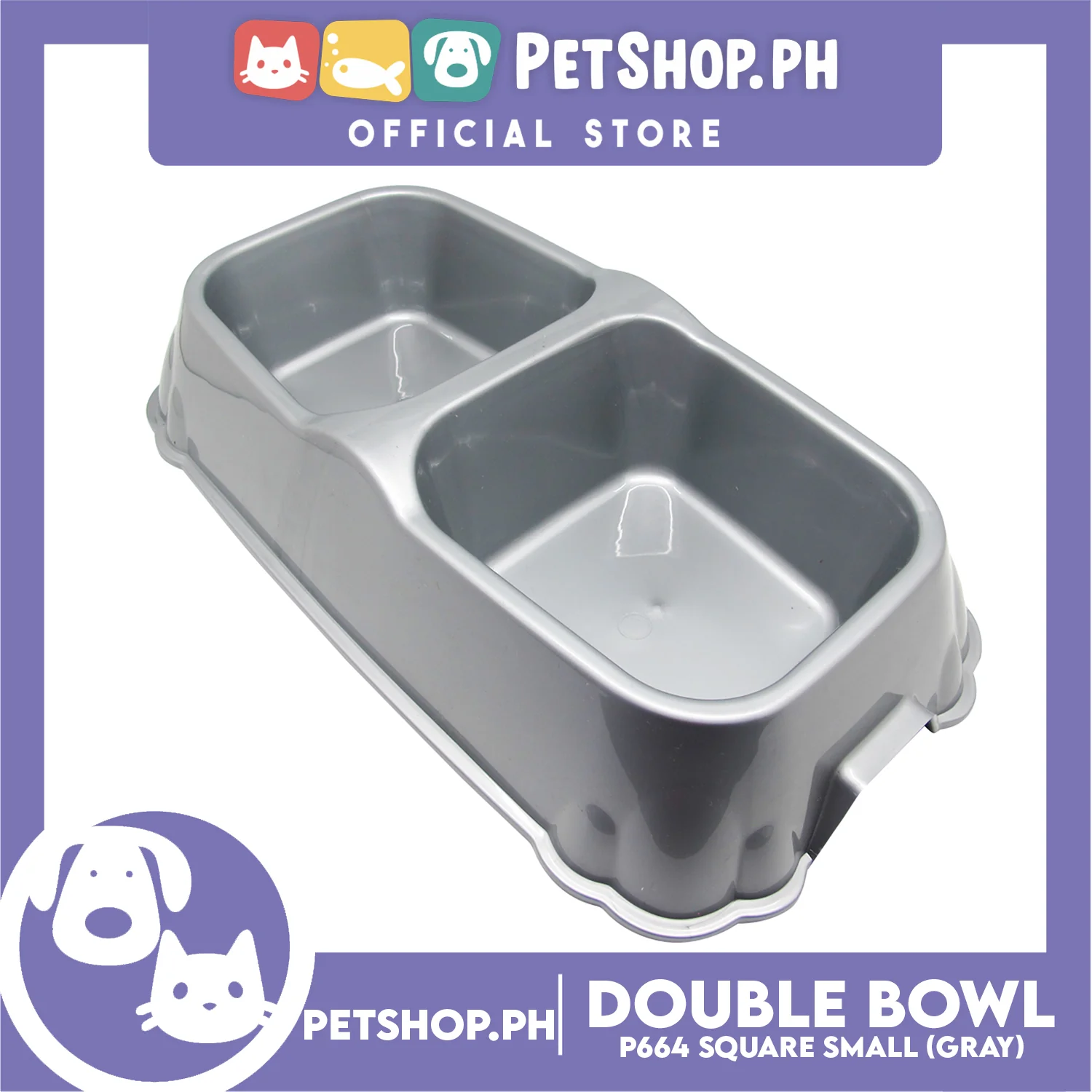 Petshop.ph P664 Square Double Bowl Small Gray - Image 4