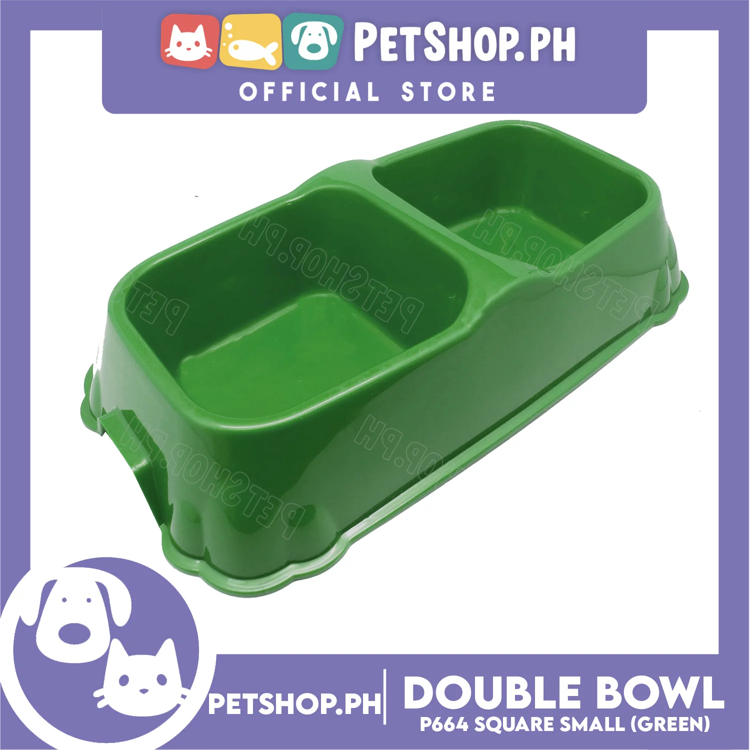 Petshop.ph P664 Square Double Bowl Small Green - Image 3