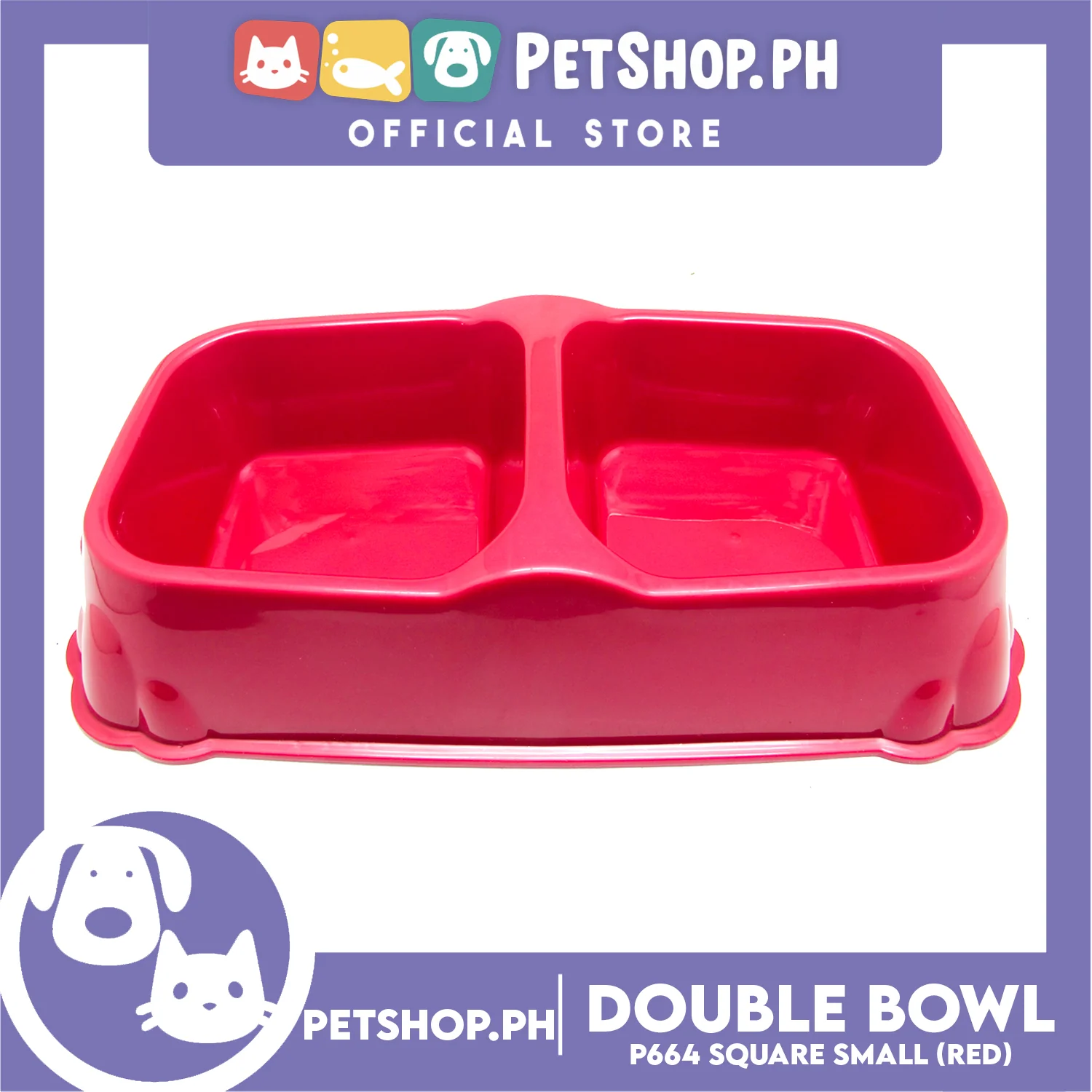 P664 Square Double Bowl Small Red