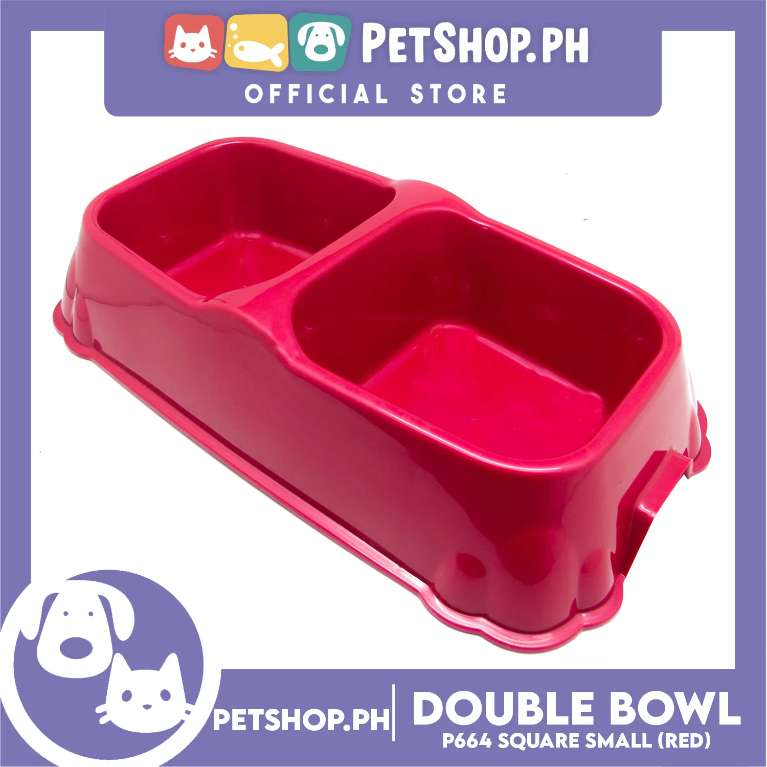 P664 Square Double Bowl Small Red - Image 2