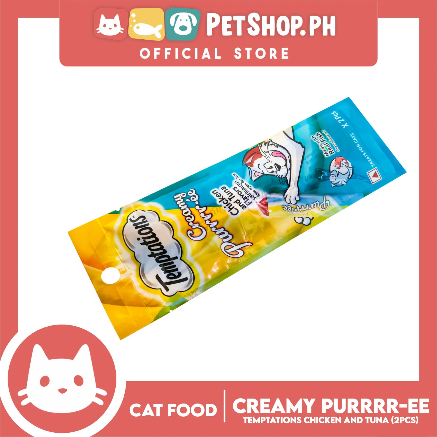 Temptations Creamy Pure Made With Real Fish Lickable Cat Treats 12g x 2pcs Sachets (Chicken And Tuna) Cat Wet Food, Cat Snack - Image 3