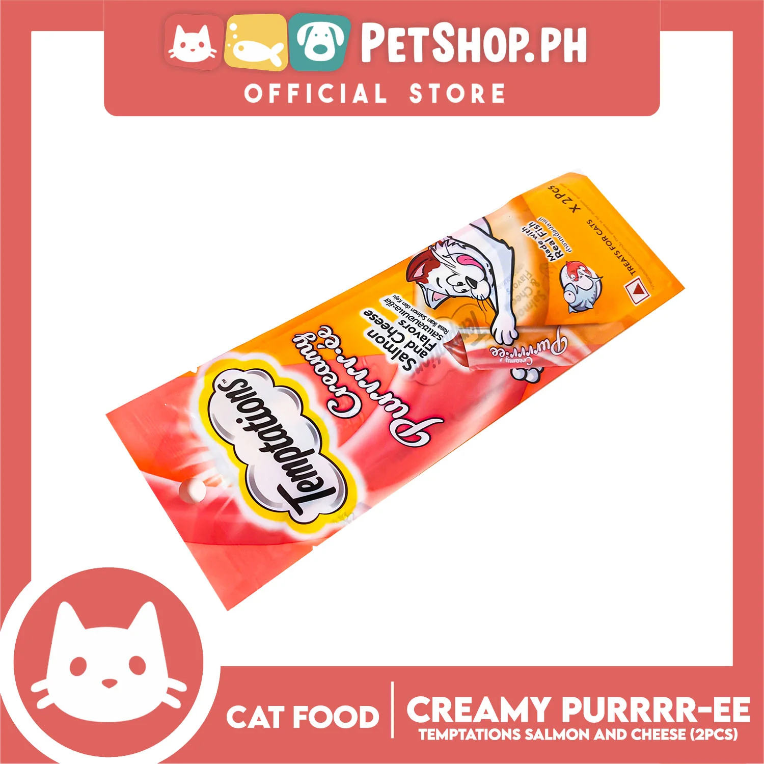 Temptations Creamy Pure Made With Real Fish Lickable Cat Treats 12g x 2pcs Sachets (Salmon And Cheese) Cat Wet Food, Cat Snack - Image 4