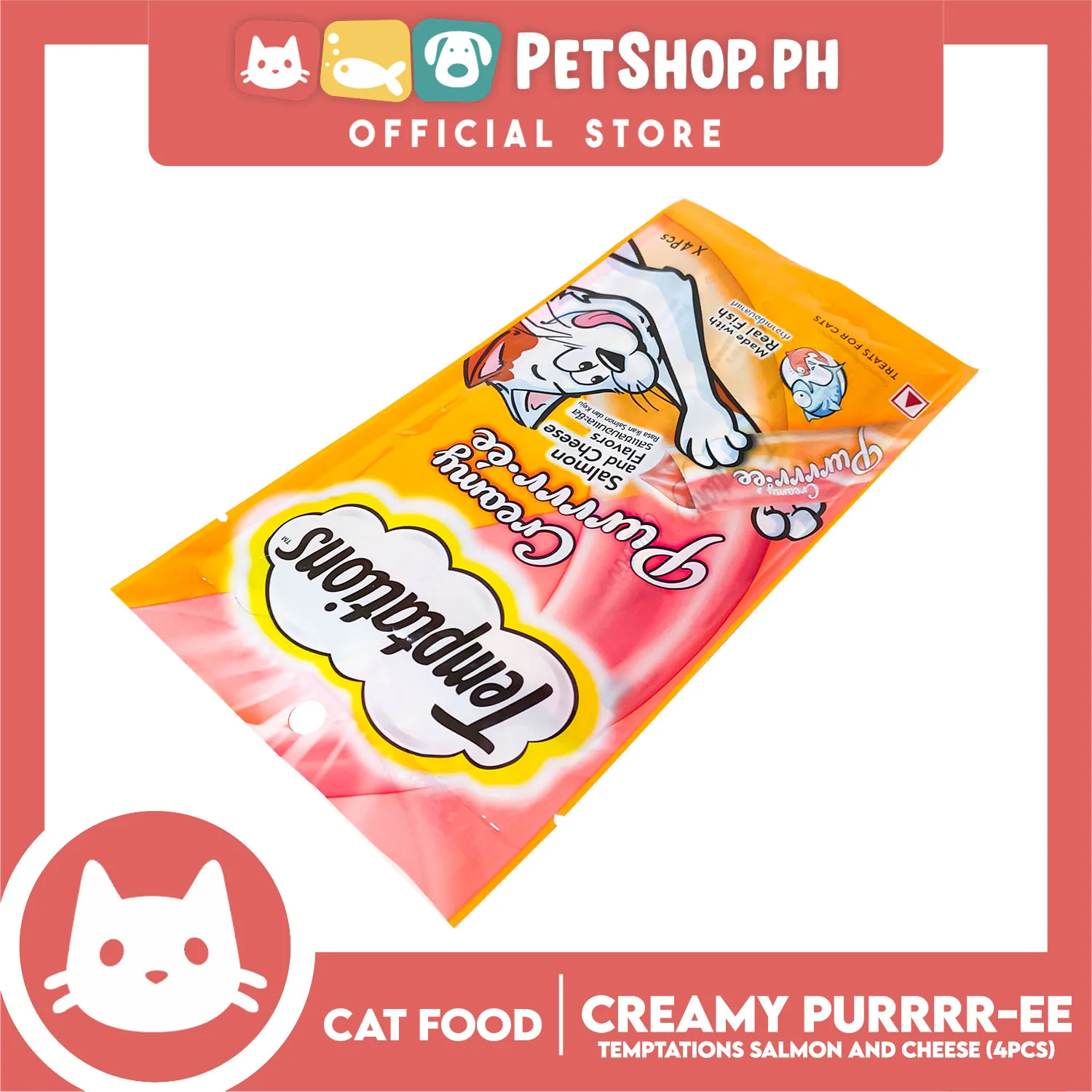 Temptations Creamy Pure Made With Real Fish Lickable Cat Treats 12g x 4pcs Sachets (Salmon And Cheese) Cat Wet Food, Cat Snack - Image 2