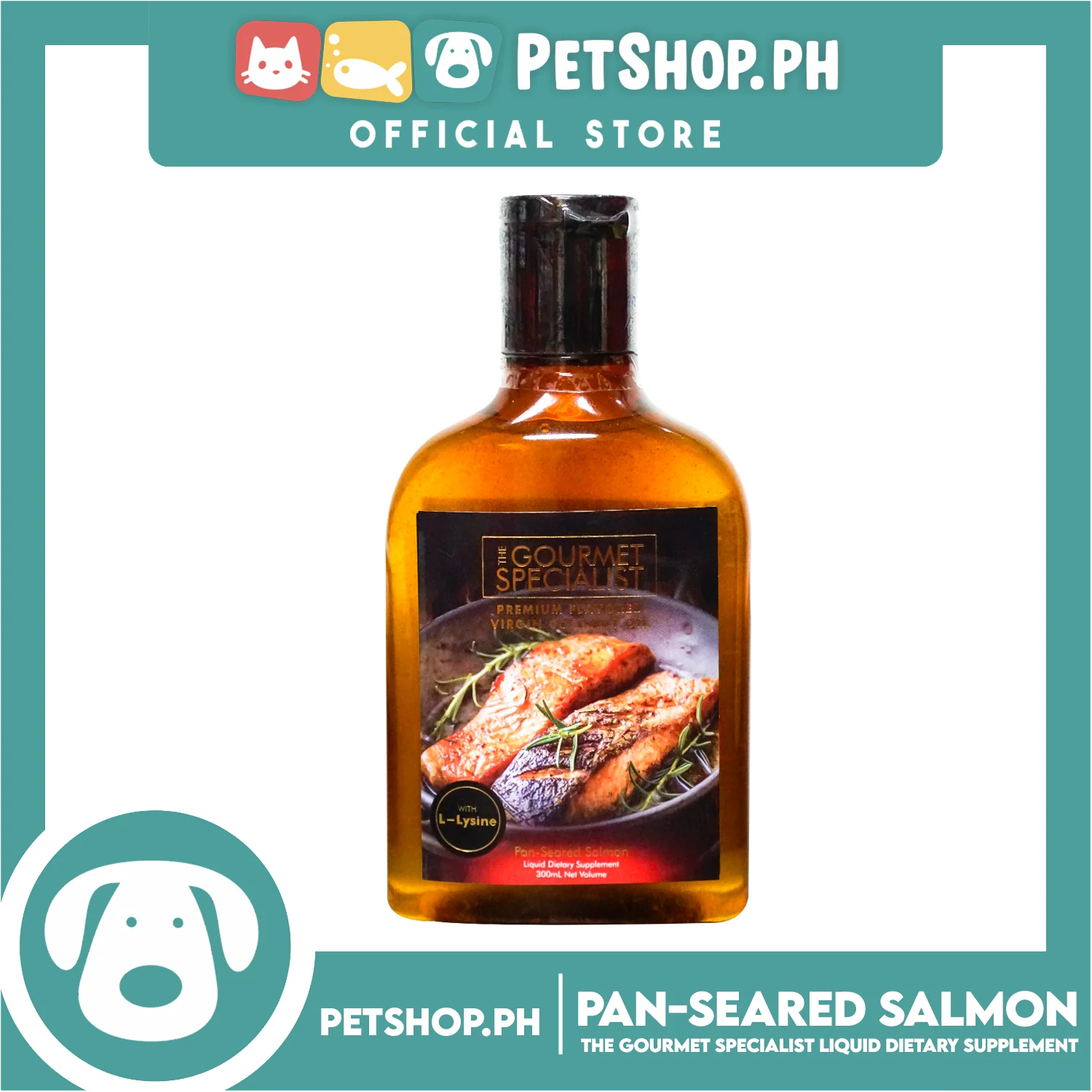The Gourmet Specialist Premium Flavored Virgin Coconut Oil With L-Lysine for Animals 300ml (Pan-Seared Salmon)