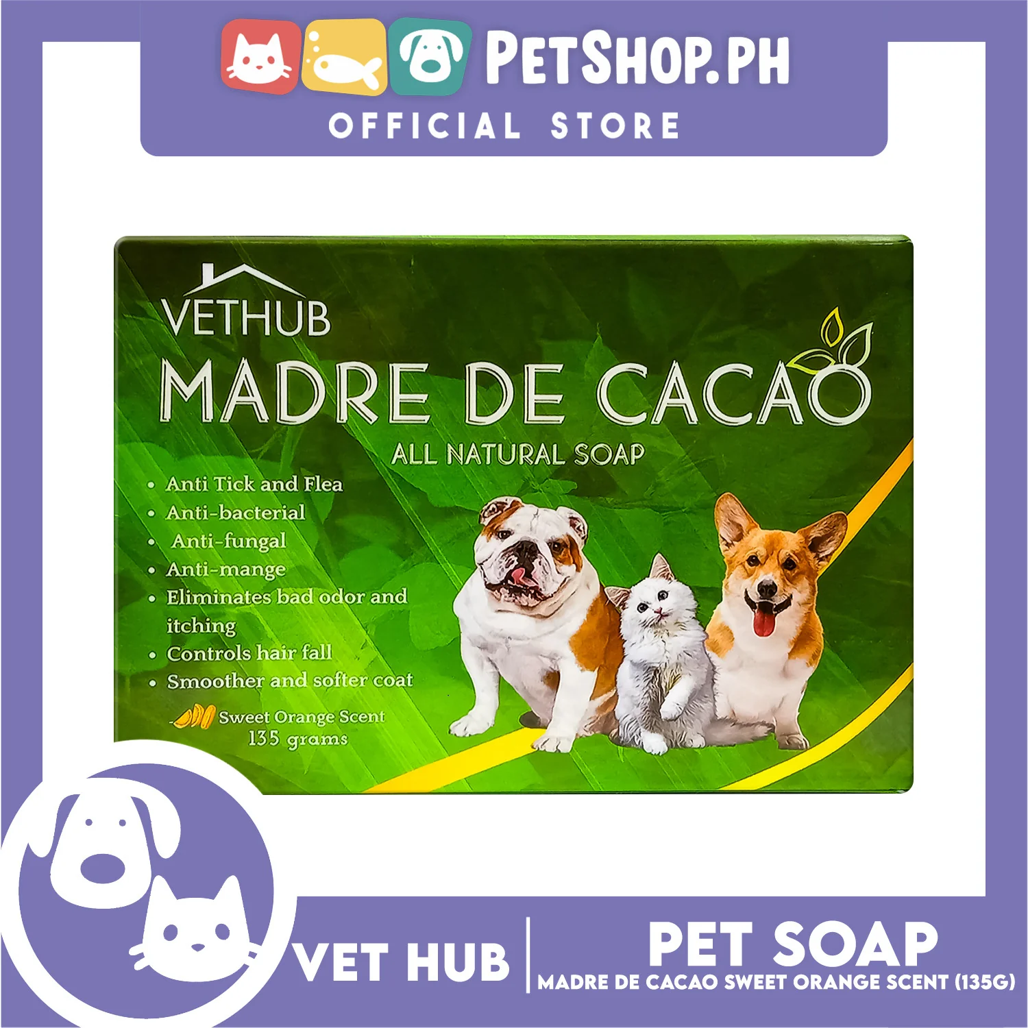 Vethub Madre De Cacao All Natural Soap for Cats and Dogs, 135g (Sweet Orange Scent) - Image 4