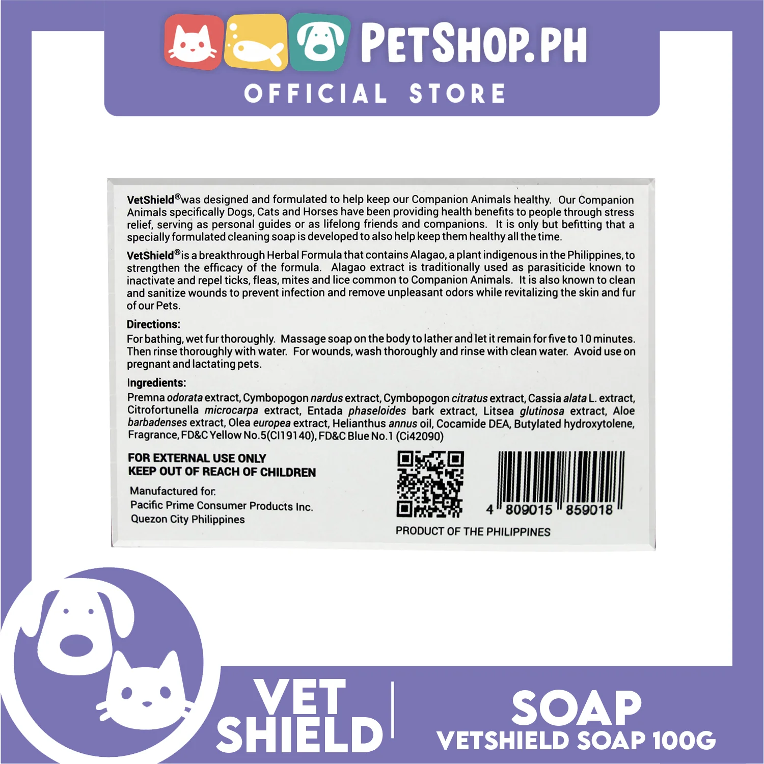 Vetshield Companion Animal Health Soap, Herbal Formula With Alaga Extract 100g Dog Soap - Image 3
