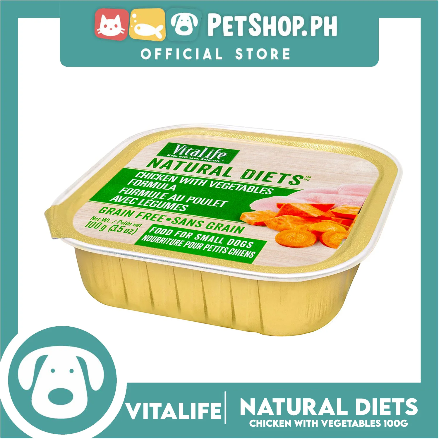VitaLife Natural Diets, Grain Free 100g (Chicken With Vegetables) Dog Food for Small Dogs, Dog Wet Food - Image 2