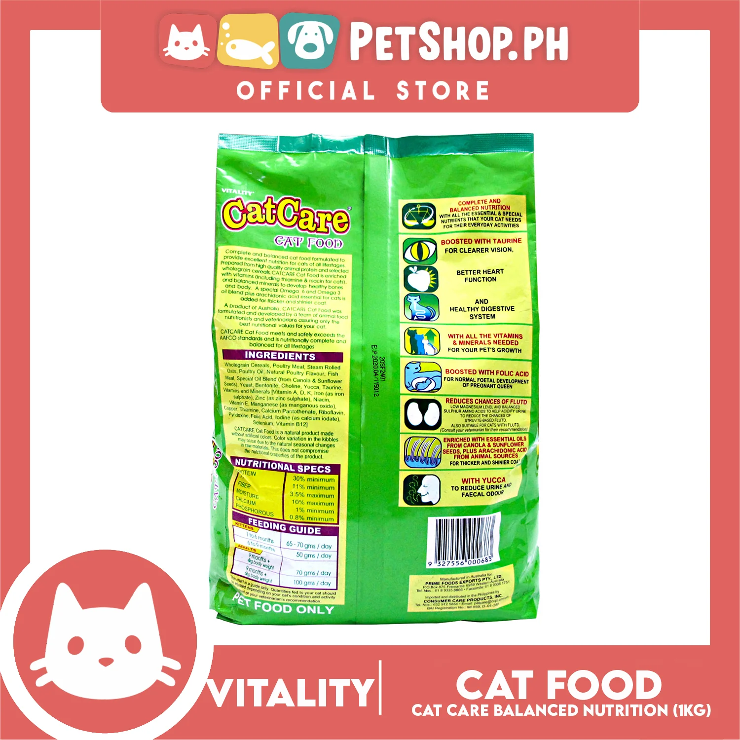 Vitality Cat Care Cat Food 1kg High Quality Animal Protein, Complete And Balanced Nutrition - Image 3