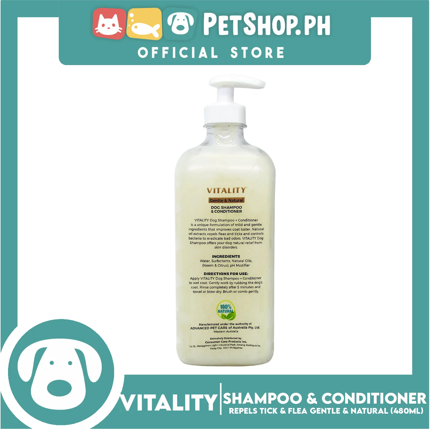 Vitality Gentle And Natural, Dog Shampoo And Conditioner 480ml (Repels Ticks And Fleas) Eliminates Odor With Neem And Citrus, Dog Grooming - Image 3