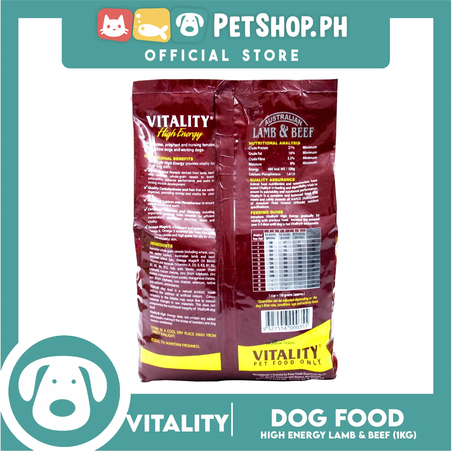 Vitality High Energy Lamb And Beef Dry Dog Food 1kg Promotes Shiny Coat And Healthy Skin Dog Food, Dry Dog Food - Image 3