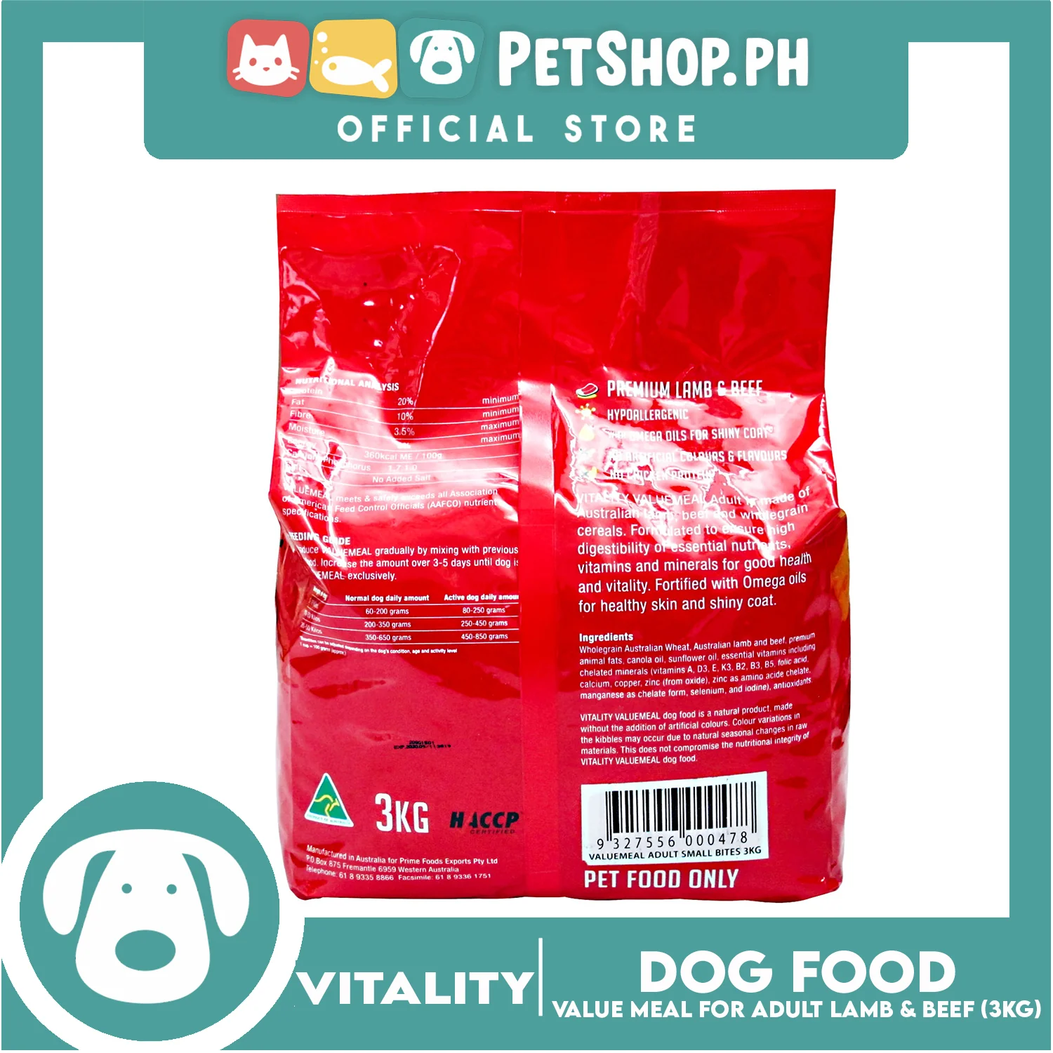 Vitality Valuemeal Adult (Small Bites) for All Breed, Premium Lamb And Beef Flavor Dry Dog Food 3kgs - Image 3