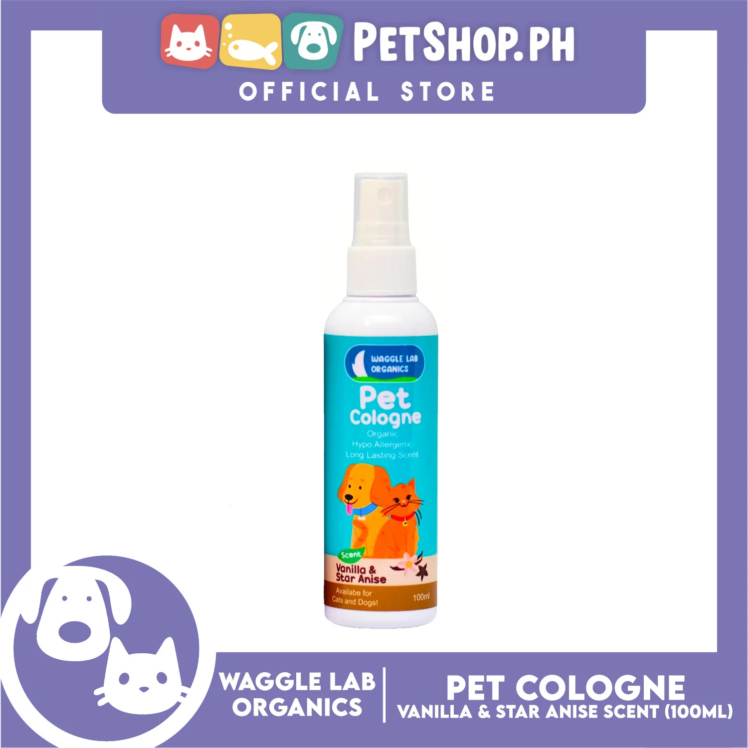 Waggle Lab Organics Pet Cologne (Vanilla and Star Anise Scent) for Cats and Dogs 100ml - Image 2