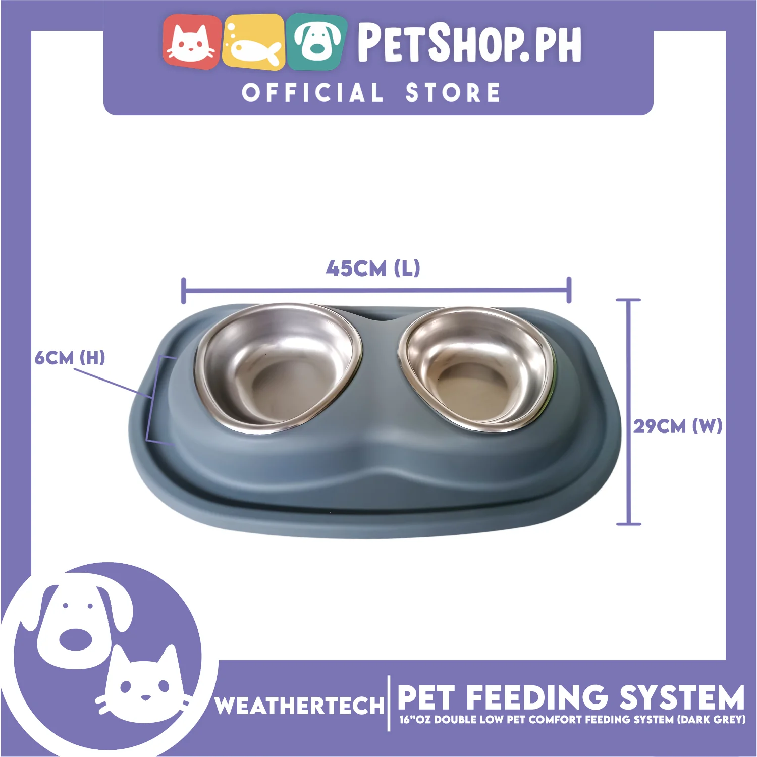 Weather Tech, Double Low Pet Comfort Feeding System 16oz (Dark Grey) DLI602DG Compact and Portable Dog and Cat Food and Water Station - Image 6