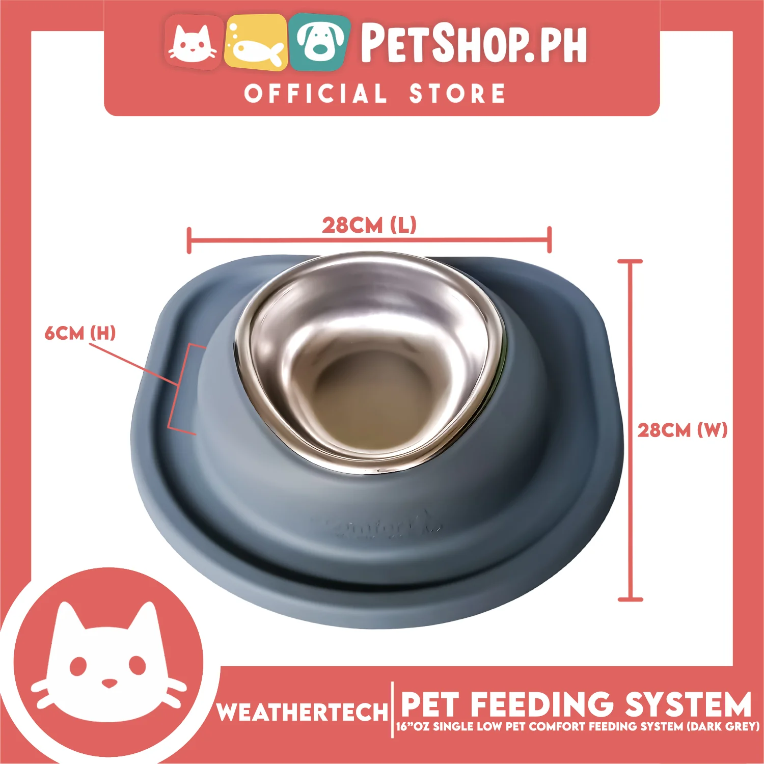 Weather Tech, Single Low Pet Comfort Feeding System 16oz (Dark Grey) SLI602DG Heavy-Duty Food or Water Bowl for On-The-Go Dogs and Cats - Image 6