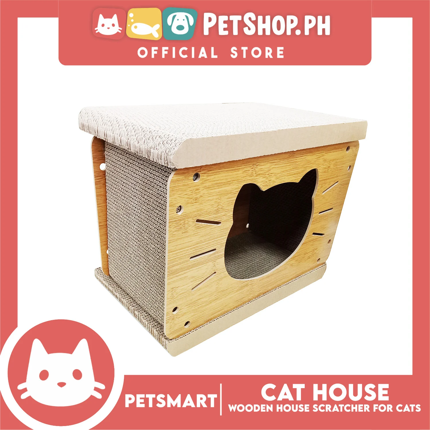 Wooden Cat House with Scratching Cardboard Cat Pad Scratcher MZB0059 easy to assemble - Image 3