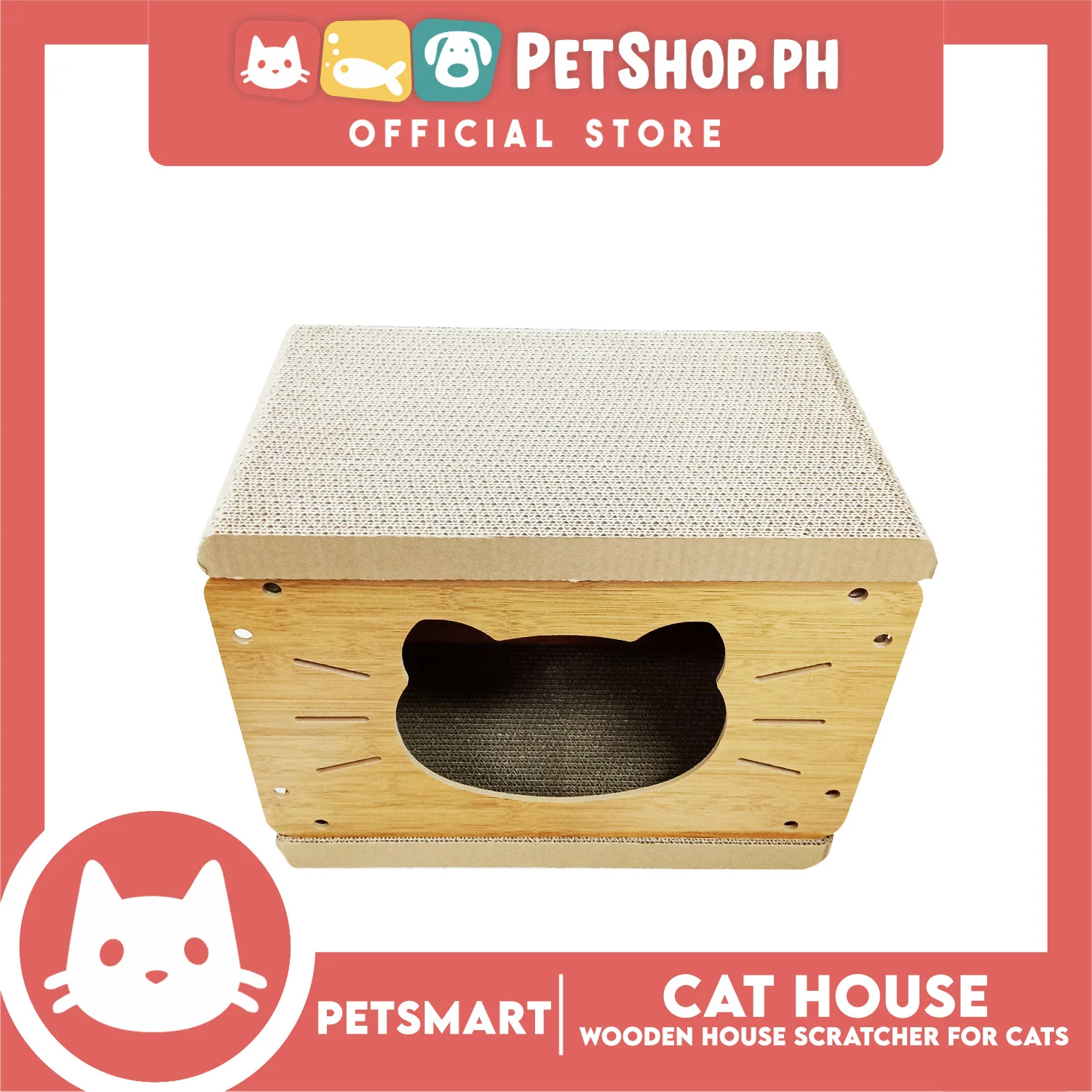 Wooden Cat House with Scratching Cardboard Cat Pad Scratcher MZB0059 easy to assemble - Image 4