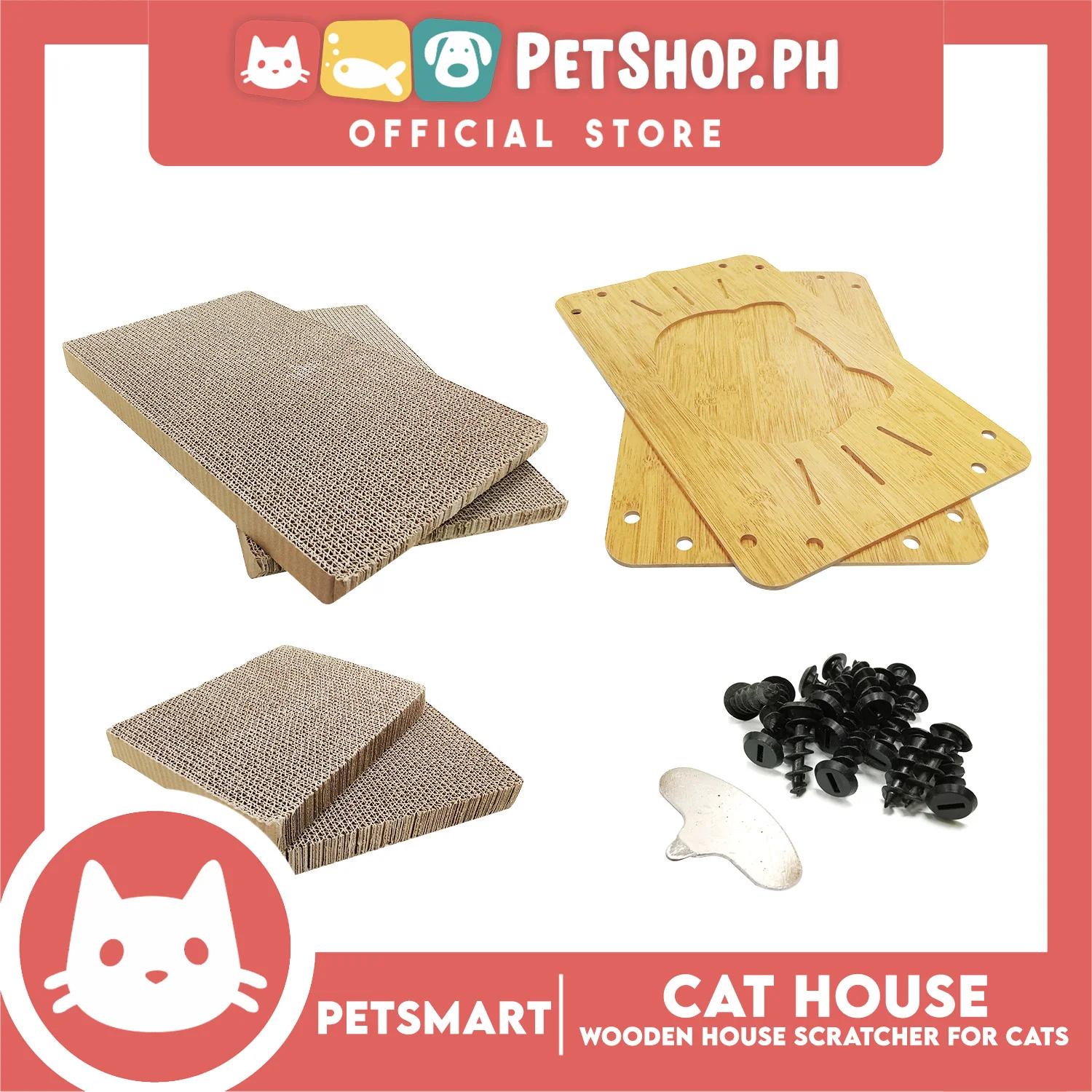 Wooden Cat House with Scratching Cardboard Cat Pad Scratcher MZB0059 easy to assemble - Image 7
