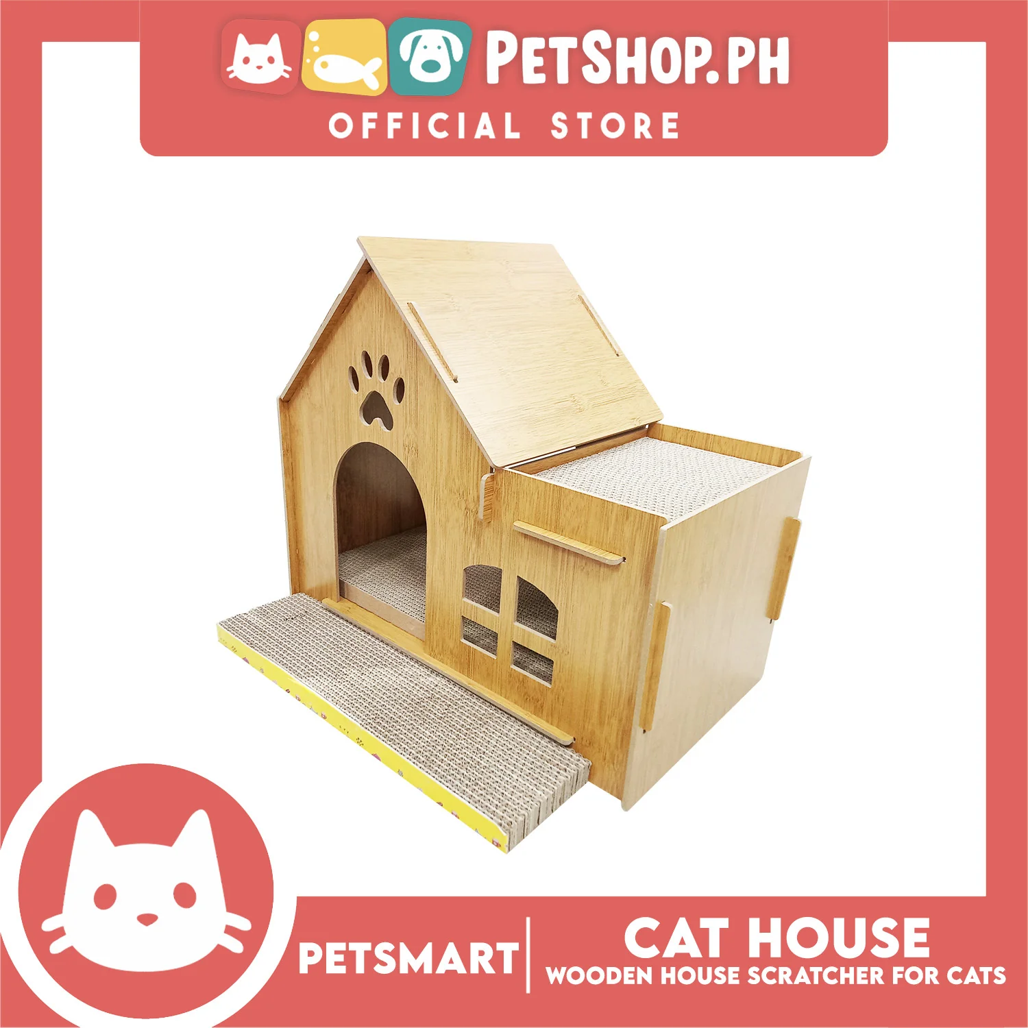 Wooden Cat House with Scratching Cardboard Cat Pad Scratcher MZB064 easy to assemble - Image 3