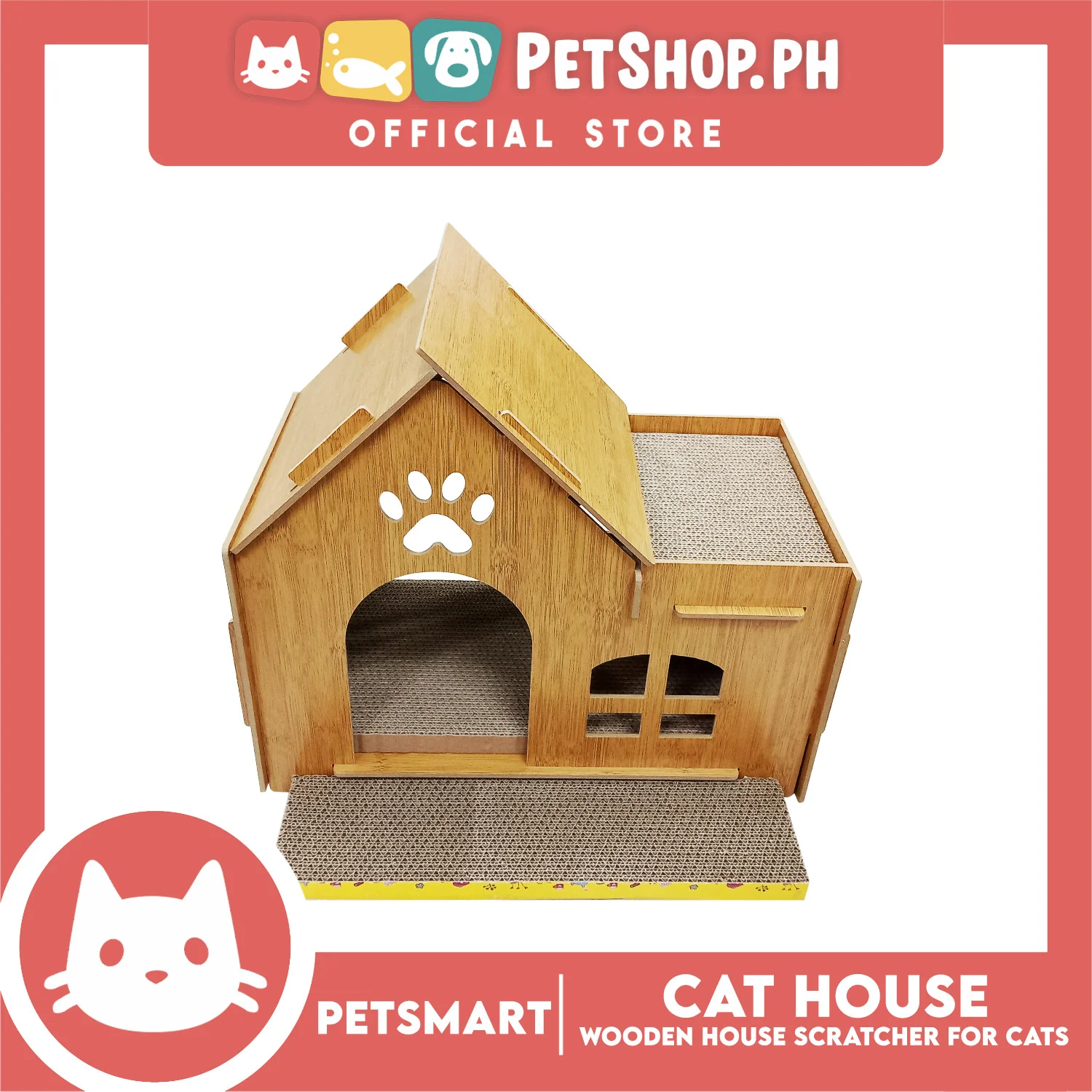 Wooden Cat House with Scratching Cardboard Cat Pad Scratcher MZB064 easy to assemble - Image 6