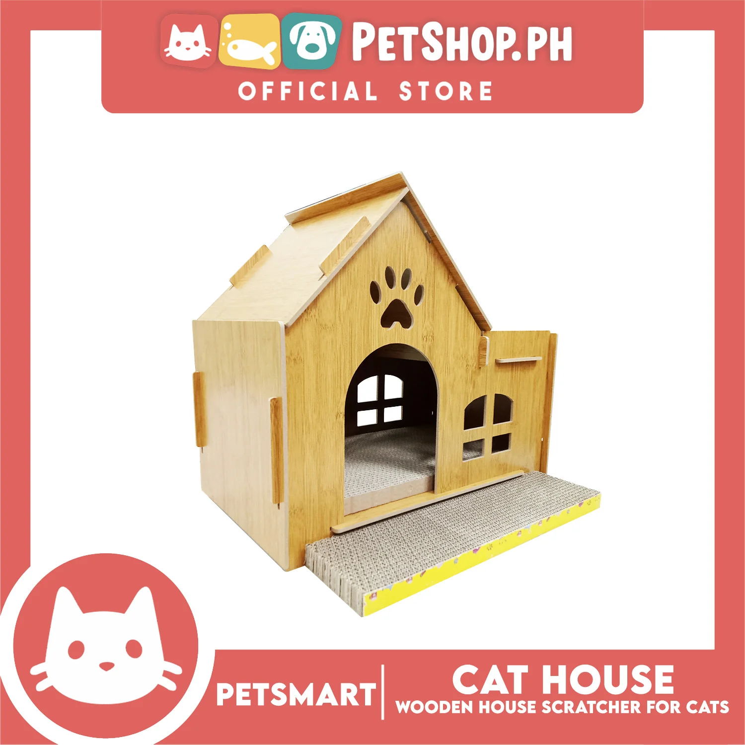 Wooden Cat House with Scratching Cardboard Cat Pad Scratcher MZB064 easy to assemble - Image 7