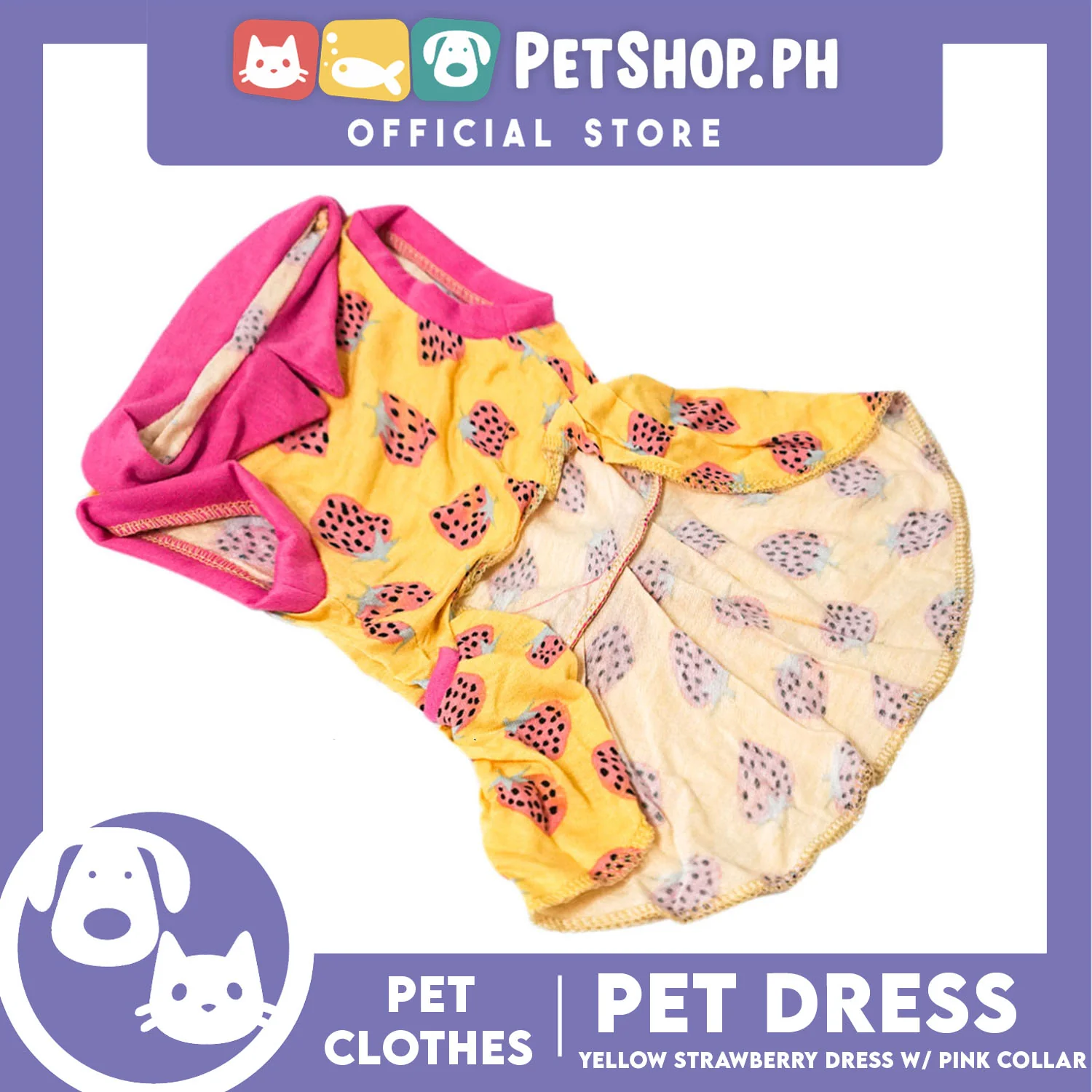 Yellow Strawberry Dress with Collar (Extra Large) for Puppy, Small Dogs and Cats - Image 4