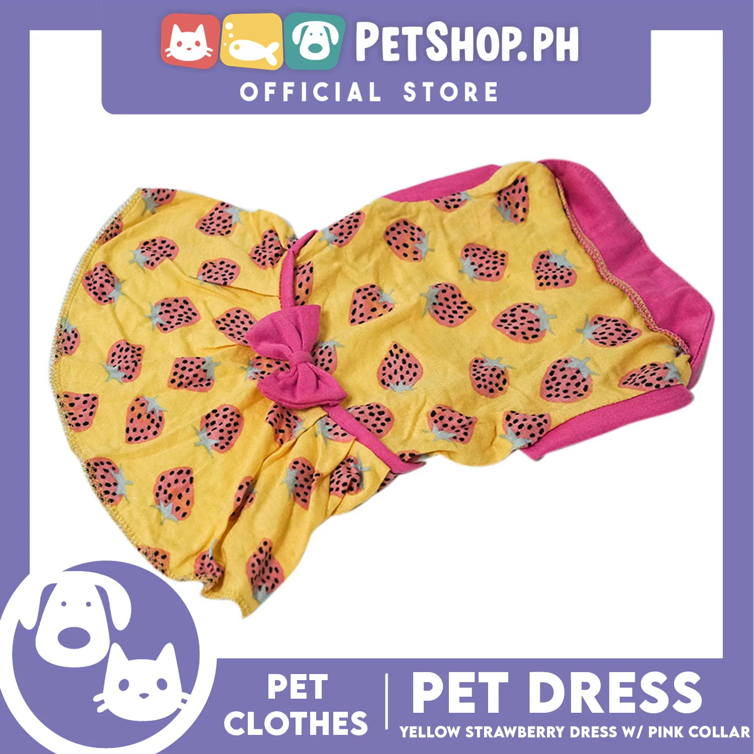 Yellow Strawberry Dress with Collar (Extra Large) for Puppy, Small Dogs and Cats - Image 5