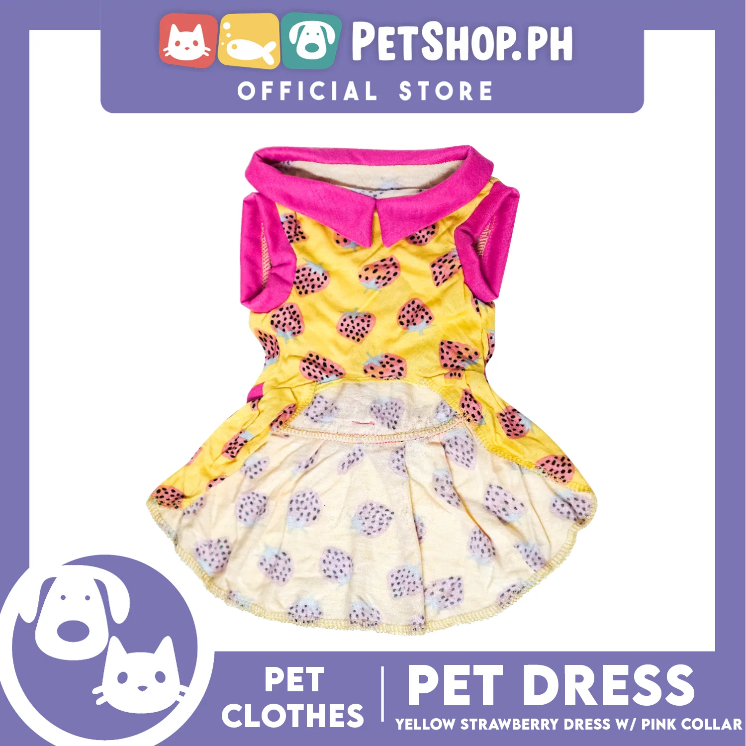 Yellow Strawberry Dress with Collar (Large) for Puppy, Small Dogs and Cats - Image 5