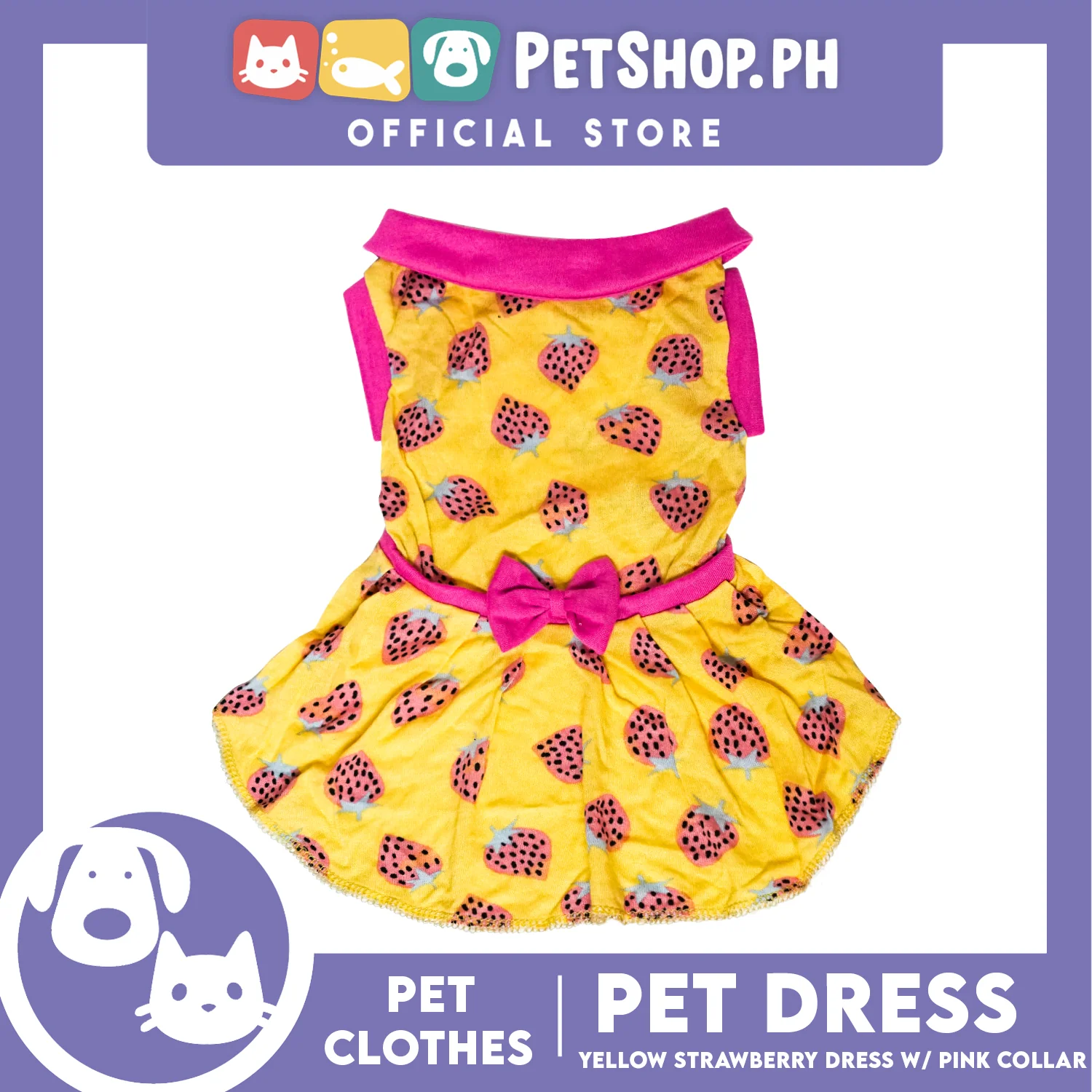 Yellow Strawberry Dress with Collar (Medium) for Puppy, Small Dogs and Cats - Image 3