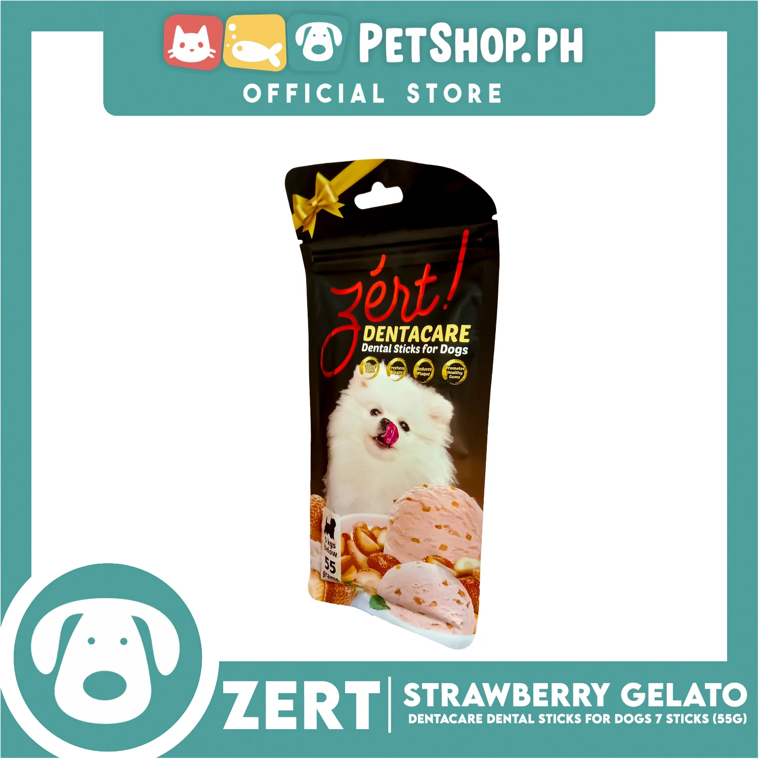 Zert Denta Care Strawberry Gelato Dental Sticks for Dogs 55g - Image 3