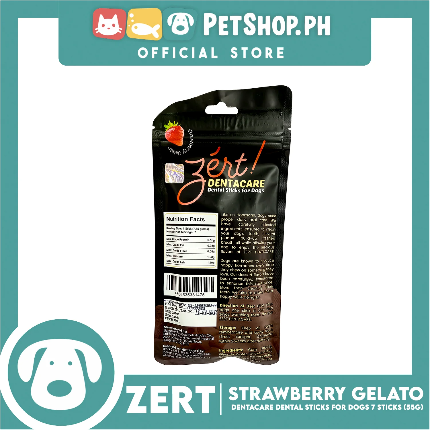 Zert Denta Care Strawberry Gelato Dental Sticks for Dogs 55g - Image 4