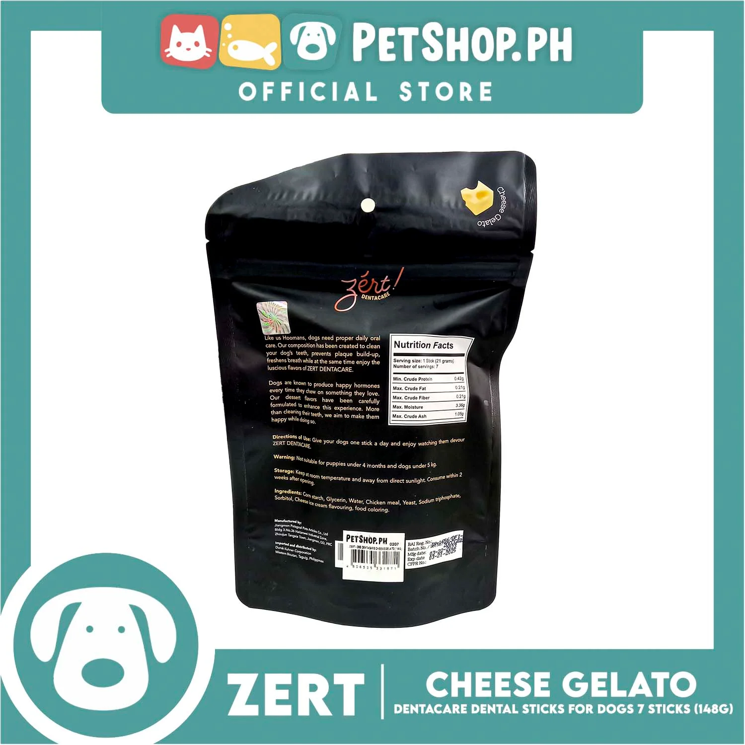 Zert Dentacare Dental Stick for Dogs 148g (Cheese Gelato) - Image 2